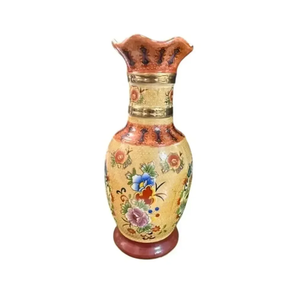Vtg Porcelain Chinese Ruffled Edge Satsuma Style Vase 7